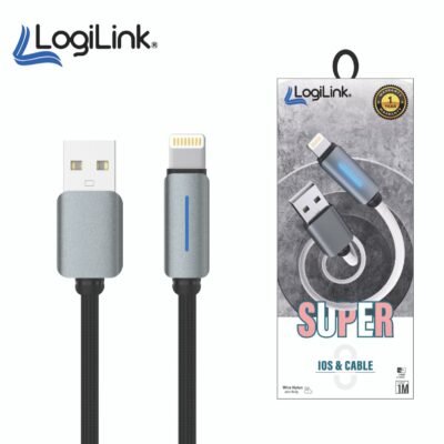 LOGILINK USB TO LIGHTNING NYLON FAST CHARGING DATA CABLE 1M 1 YEAR WARRANTY BLACK