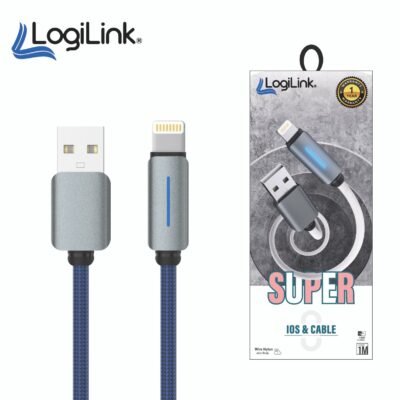 LOGILINK USB TO LIGHTNING NYLON FAST CHARGING DATA CABLE WITH LIGHT 1M (1 YEAR WARRANTY) BLUE