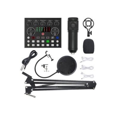 V10 Bm-800 Podcast Condenser Microphone Set With Live Sound Card, Rechargeable 12 Kinds Of Auxiliary Background For Karaoke Singing, Youtube Recording Mic
